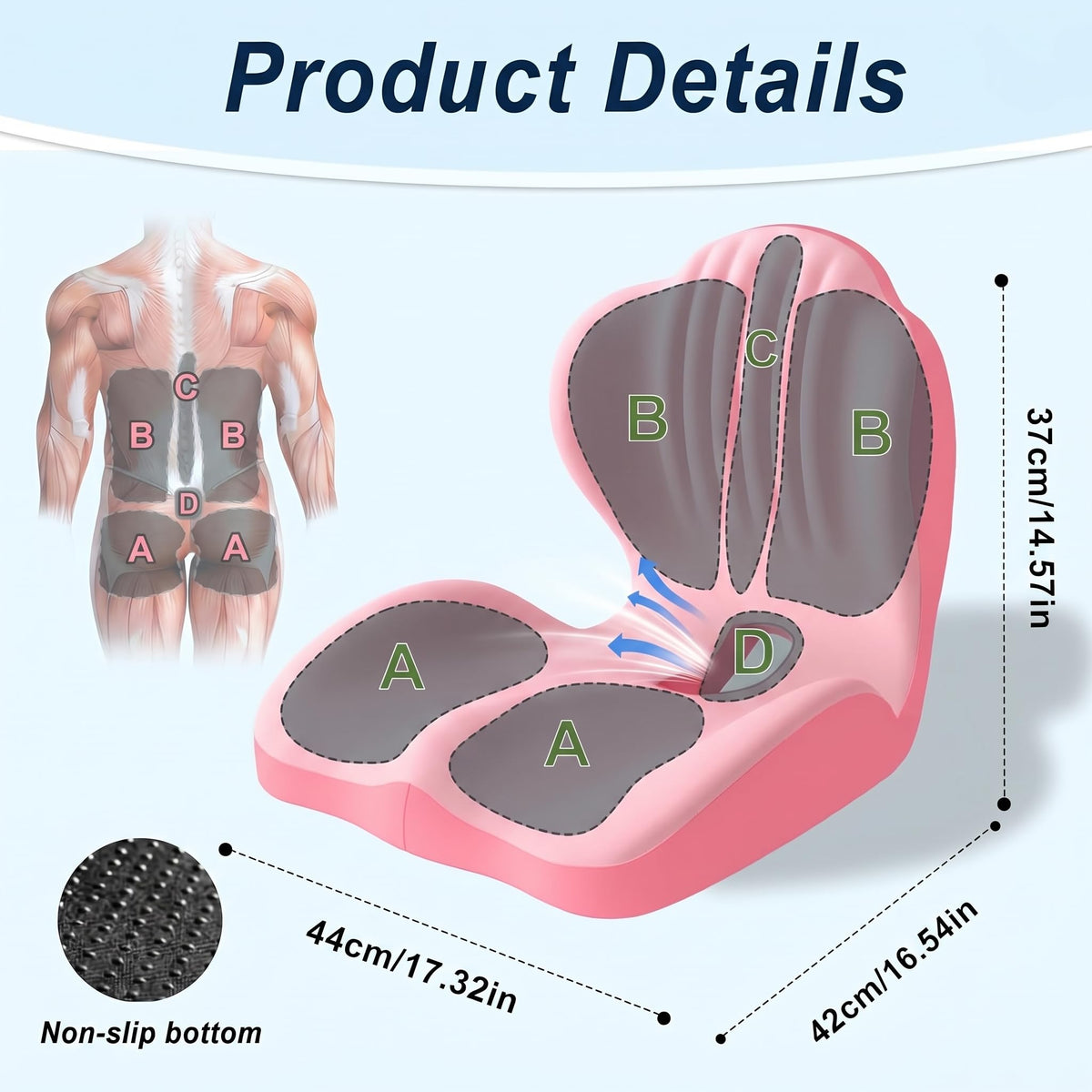 Ergonomic Lumbar & Seat Support Cushion Suitable for office chairs, car seats, and home use – relieves back and hip pain.