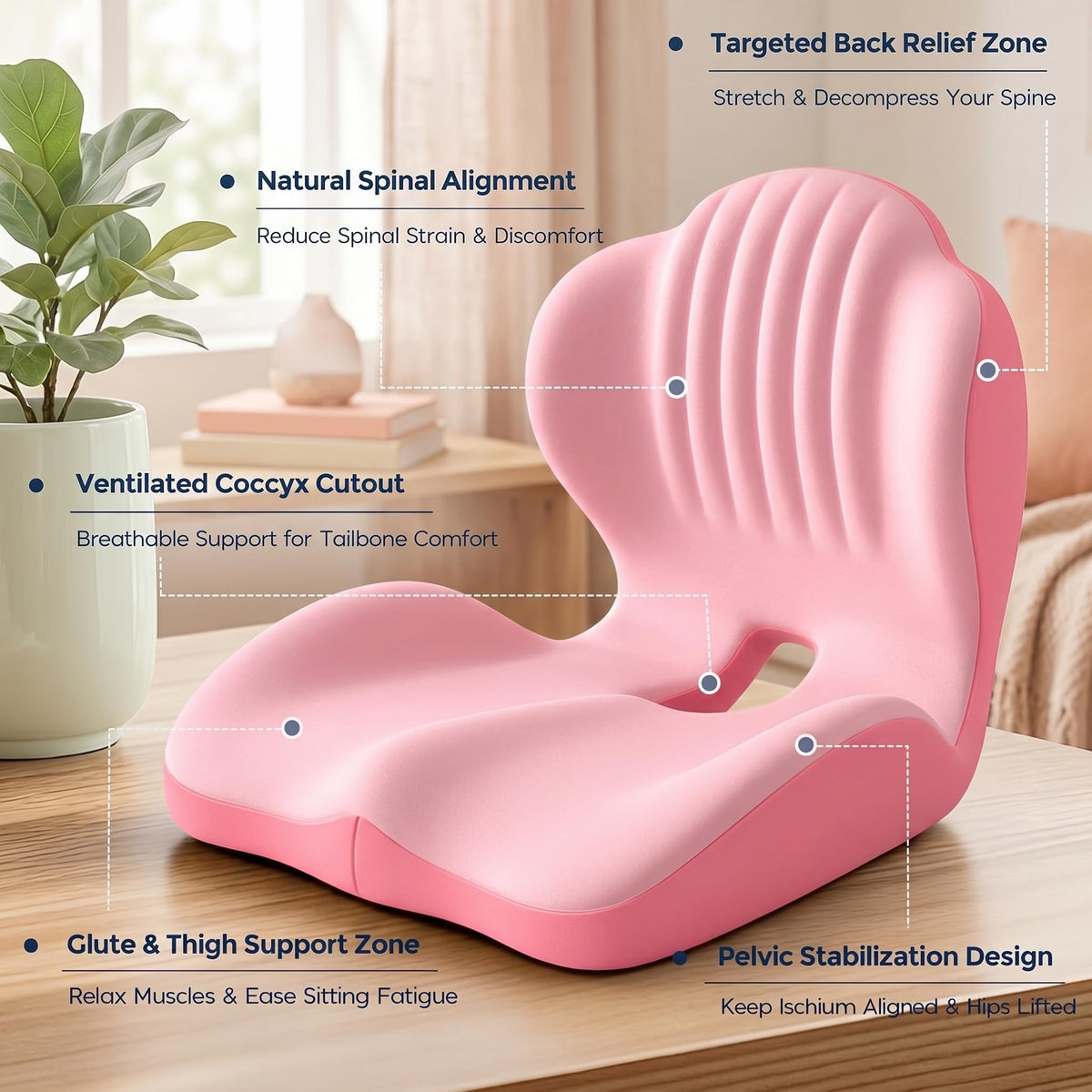 Ergonomic Lumbar & Seat Support Cushion Suitable for office chairs, car seats, and home use – relieves back and hip pain.