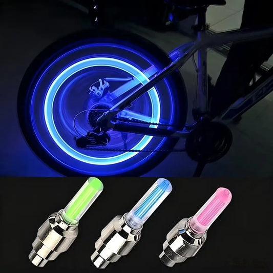 2 Pack Waterproof LED Tire Valve Stem Lights, Neon Glowing Wheel Accessories for Cars, Bicycles, Motorcycles & Electric Scooters, Night Safety Decor Lights