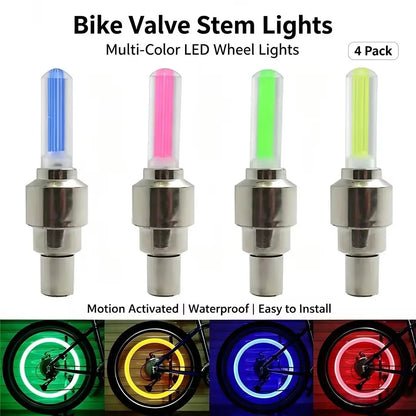 2 Pack Waterproof LED Tire Valve Stem Lights, Neon Glowing Wheel Accessories for Cars, Bicycles, Motorcycles & Electric Scooters, Night Safety Decor Lights