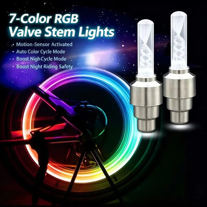 2 Pack Waterproof LED Tire Valve Stem Lights, Neon Glowing Wheel Accessories for Cars, Bicycles, Motorcycles & Electric Scooters, Night Safety Decor Lights