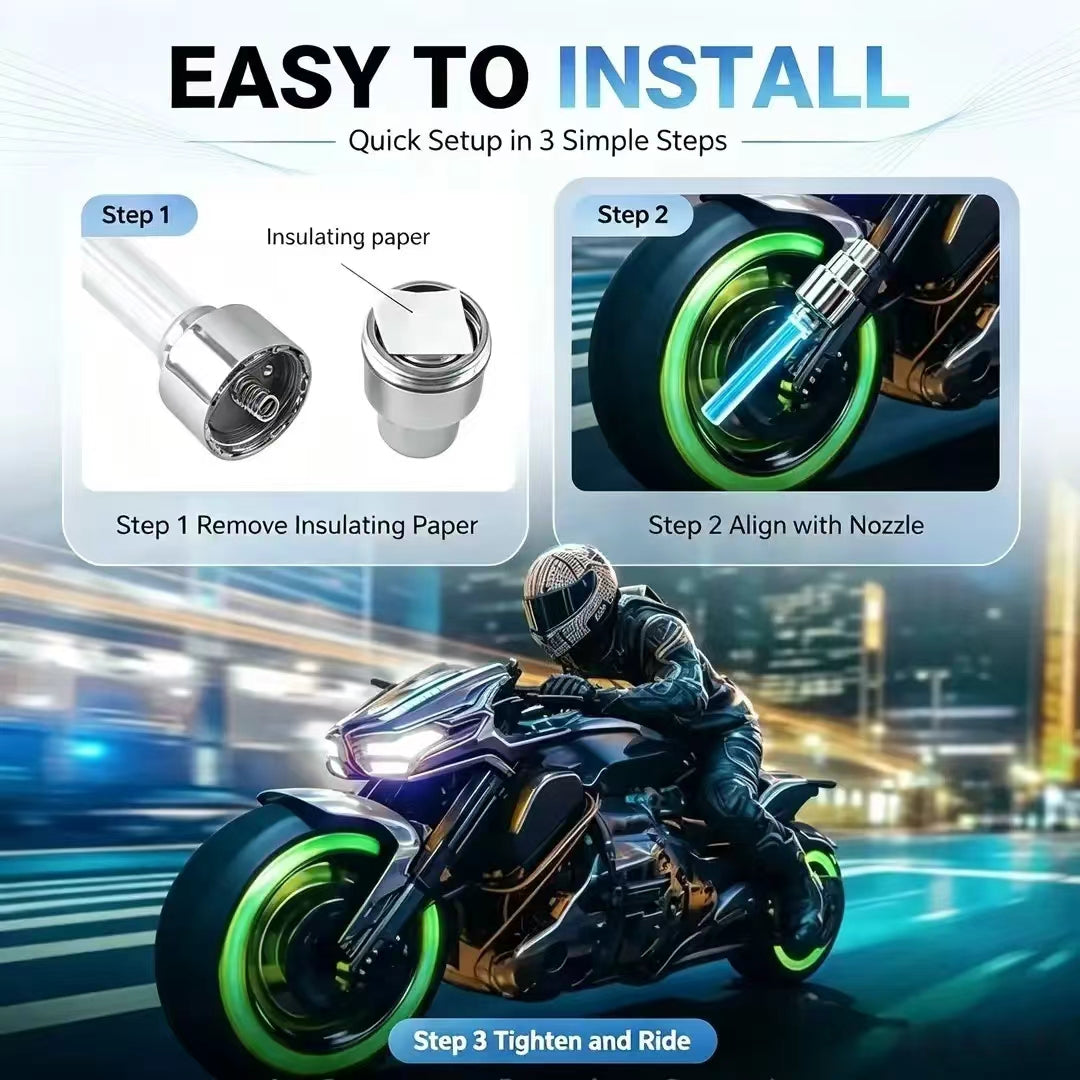 2 Pack Waterproof LED Tire Valve Stem Lights, Neon Glowing Wheel Accessories for Cars, Bicycles, Motorcycles & Electric Scooters, Night Safety Decor Lights